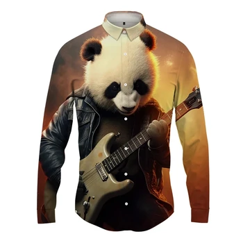 Мужские и женские рубашки с 3D-принтом милой панды, повседневные модные рубашки с длинными рукавами и пуговицами на лацканах, уличная одежда большого размера, одежда унисекс