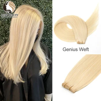 Наращивание человеческих волос Genius Weft Blonde 12-20 дюймов, легкое плетение волос, натуральные прямые невидимые пряди для наращивания волос для женщин