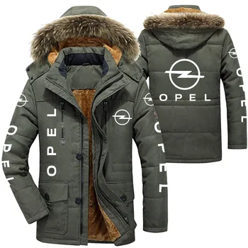 Мужские зимние хлопчатобумажные куртки с логотипом Opel, парки с капюшоном, подкладка из меха ягненка, плюшевая мужская модная мотоциклетная куртка с утеплением от холода.
