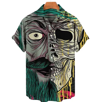 Летняя 3d гавайская рубашка с цветочным рисунком, повседневная мужская уличная одежда большого размера, топы, блузка с коротким рукавом, модные футболки с черепом