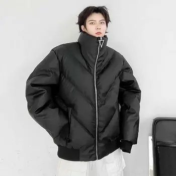 Свободное пальто из хлопчатобумажной кожи с воротником-стойкой SYUHGFA, модная мужская осенне-зимняя одежда, нишевые дизайнерские куртки с подкладкой 2024 года