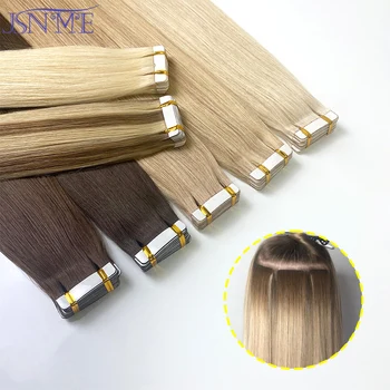 JSNME Высококачественная лента для наращивания волос Невидимая, из 100% настоящих человеческих волос, прямая лента, русый блондин, 2,5 г / шт, 16-22 дюйма