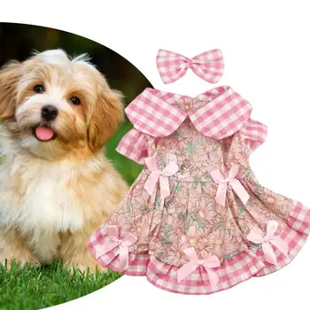 Точно сшитое платье для домашних животных, юбки для домашних животных с цветочным рисунком, Дышащие Удобные Летние гавайские платья для собак для девочек, собак и кошек с бантом