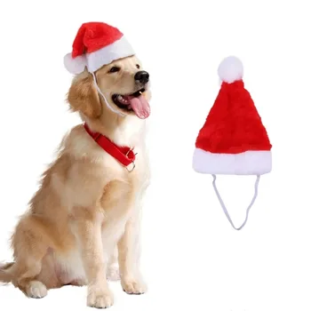 1шт Забавная и милая красная Рождественская шляпа, головные уборы для домашних животных, подходит для кошек, собак, плюшевых рождественских вечеринок в помещении для домашнего использования