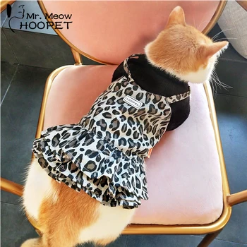 Одежда для домашних животных Hoopet, платье для кошек, юбка для котенка рэгдолла, осенне-зимняя одежда для плюшевых щенков, теплое платье с леопардовым принтом