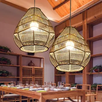 Тканый ротанговый светильник ручной работы, имитирующий ротанговые абажуры, люстра из бумажной веревки, Подвесной светильник для домашнего декора в ресторане в семье