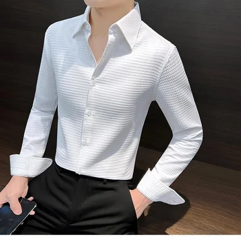 Модные однотонные рубашки с длинными рукавами на пуговицах, мужская одежда 2023, осень-зима, повседневные топы оверсайз, универсальная рубашка