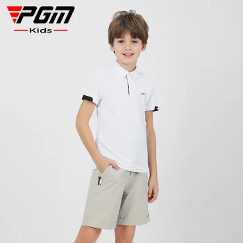 Детская одежда для гольфа PGM для мальчиков 2023, летняя спортивная футболка с коротким рукавом, однотонная спортивная футболка с джокером, дышащая короткая футболка.