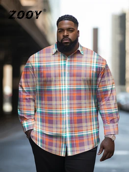 ZOOY (L-9XL) Мужская повседневная рубашка в деловую полоску большого размера в классическом ромбовидном клетчатом стиле с длинными рукавами