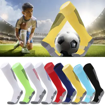 Противоскользящие футбольные носки для мальчиков и девочек, длинные полосатые Футбольные баскетбольные Теннисные носки для спорта на открытом воздухе, Велосипедные носки для верховой езды