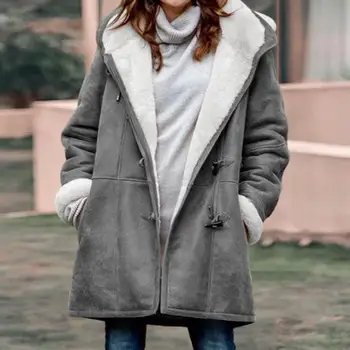 2023, Зимняя куртка средней длины с капюшоном, женская осенняя легкая женская парка с плюшевой подкладкой, свободная верхняя одежда на пуговицах