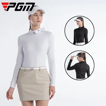 Женское нижнее белье для гольфа с воротником-бантом PGM, женские мягкие тренировочные топы с длинными рукавами, эластичные рубашки для гольфа с галстуком-бабочкой