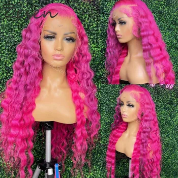 26-дюймовые Искусственные Прозрачные Кружевные парики для косплея Трансвеститов Розового цвета с волосками младенца для ежедневного использования