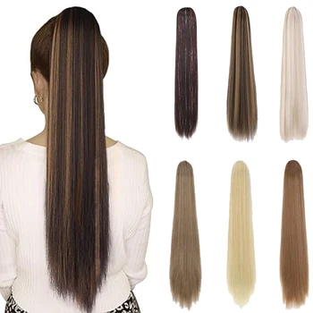 наращивание волос в конский хвост на шнурке длиной 26 дюймов Синтетический Черный Коричневый натуральный прямой зажим для волос в конском хвосте для женщин