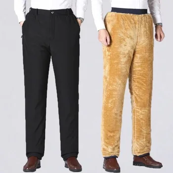 Зимние мужские толстые и теплые повседневные брюки оверсайз для людей среднего и пожилого возраста