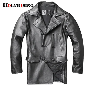 5XL куртка из воловьей кожи, мужская ветровка средней длины с лацканами, приталенное пальто в европейском стиле, двубортный мужской тренч