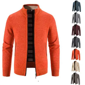 Мужской осенне-зимний кардиган, свитер на молнии, флисовый свитер со стоячим воротником, пальто свободного кроя