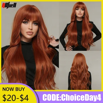 Оранжевые синтетические парики с длинной челкой для чернокожих женщин, повседневные парики для косплея на Хэллоуин из термостойкого волокна волос