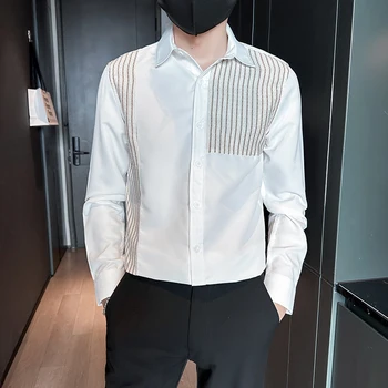 Мужские весенние высококачественные рубашки с длинным рукавом /мужские облегающие модные деловые рубашки с лацканами в тон, большие размеры 3XL-M Мужские весенние высококачественные рубашки с длинным рукавом /мужские облегающие модные деловые рубашки с лацканами в тон, большие размеры 3XL-M 2