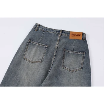 Вышивка бабочкой, широкие джинсы Y2K, открывающие штанины, мужские и женские джинсы высокого качества в стиле хип-хоп 90-х Вышивка бабочкой, широкие джинсы Y2K, открывающие штанины, мужские и женские джинсы высокого качества в стиле хип-хоп 90-х 4